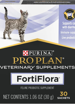 Purina Pro Plan Veterinary Supplements FortiFlora Daily Probiotics for Cats for Digestive Gut Health and Diarrhea - 30 ct. Box