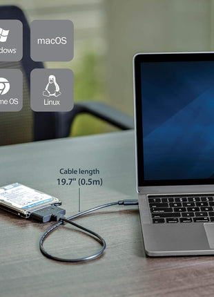 StarTech SATA to USB-C Cable, USB 10Gbps to 2.5in SATA I II III Hard Drive Adapter, External Converter for SSD or HDD Data Transfer