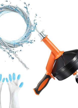 Drain Auger, Clog Remover with Drill Adapter, 25 Feet Flexible Plumbing Snake Use Manually or Powered for Kitchen, Bathroom and Shower Sink, Comes with Gloves (orange)