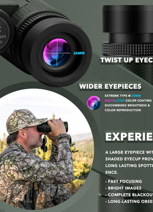 Alatino 12x42 High Powered Binoculars with Harness, Optical Solution Features Bak-4 Prisms & FMC Lens for Bird Watching, Hunting, Extended Travel and Cruise (Green)