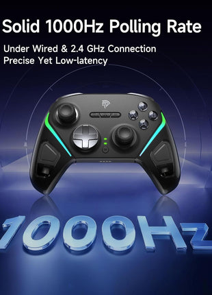EasySMX D10 Wireless Game Controller – TMR Anti-Drift Joysticks, Dual-Mode Triggers, 1000Hz Polling, Mechanical Buttons, RGB – Bluetooth Gamepad for PC/Switch/Switch2/iOS/Android with Charging Dock