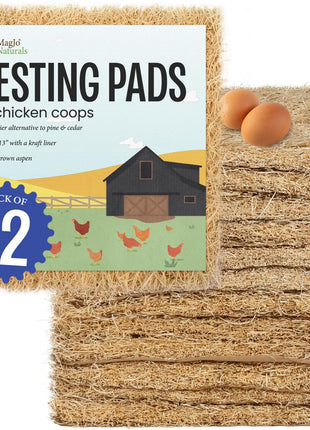 MagJo Aspen Nesting Pads for Chicken Coops - USA Grown Aspen Excelsior Nest Box Liners 13x13-12 Pack