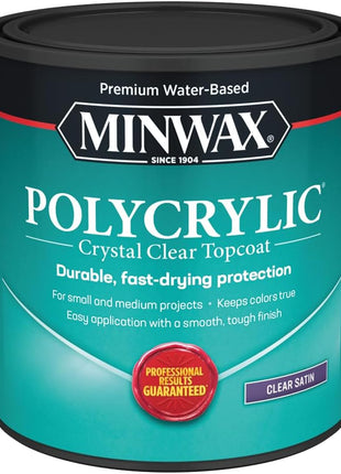 Minwax 63333 Clear Polycrylic Water-Based Protective Finish Satin, Quart, 1 Quarts (Pack of 1)
