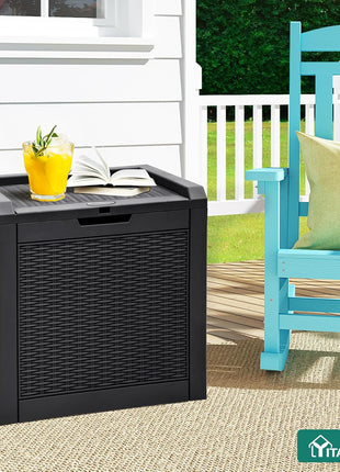 YITAHOME 32 Gallon Rattan Deck Box, Indoor Outdoor Storage Box for Patio Furniture, Pool Accessories, Cushions, Garden Tools, Sports Equipment, Waterproof Resin with Lockable Lid & Side Handles, Black