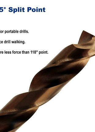 1/4-Inch Cobalt Steel M35 Jobber Length Twist Drill Bits for Hard Metal, Stainless Steel, Pack of 12