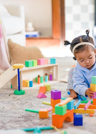 Lovevery | The Block Set | Solid Wood Building Blocks and Shapes + Wooden Storage Box, 70 Pieces & The Music Set | 6 Instruments and Rhythm & Songs Book, Toddler and Kids Music Toys