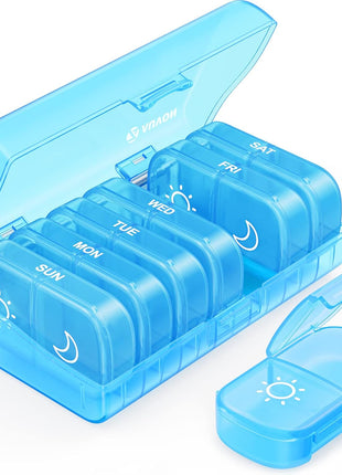 AUVON Weekly Pill Organizer 2 Times a Day, One-Side Large Opening, Easy‐Use | AM PM Pill Case, XL Pill Box 7 Day, Travel Medication Organizer for Medication, Vitamins, Fish Oils, Supplements, Black