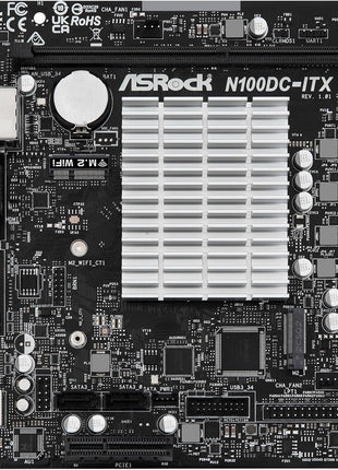 ASRock N100DC-ITX Mini-ITX Motherboard - Intel N100 Quad-Core (3.4GHz), DDR4, HDMI/D-Sub, Dual M.2 (NVMe/WiFi), SATA3, USB 3.2, Gigabit LAN, 19V DC Power