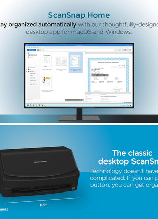 ScanSnap iX1400 High-Speed Simple One-Touch Button Color Document, Photo & Receipt Scanner with Auto Document Feeder for Mac or PC, Black