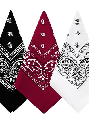Bycc Bynn 3 Pack 100% Cotton Paisley Bandanas Square Scarf Headwear (Black + Burgundy + White)