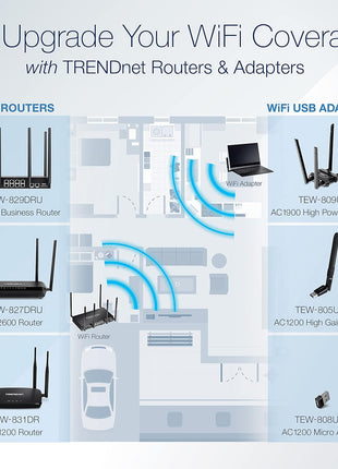 TRENDnet AC1900 High Power Dual Band Wireless USB Adapter, TEW-809UB, Stream 4K HD Video, Windows-Mac OS Compatible, NDAA & TAA Compliant, Increase Your Coverage, Detachable High Gain Antennas, Black