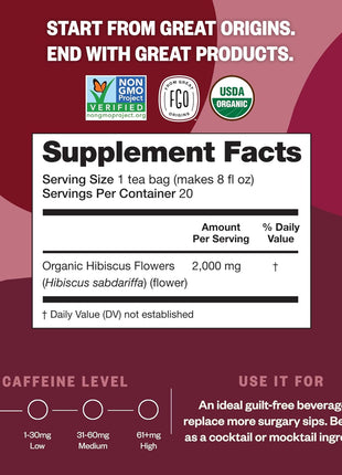 FGO Organic Hibiscus Tea, 100 Count, Eco-Conscious Tea Bags, Caffeine Free, Packaging May Vary (Pack of 1)