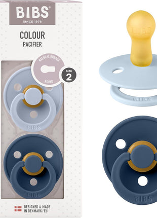 BIBS Pacifiers Colour Collection | Natural Rubber Baby Pacifier | Set of 2 BPA-Free Soothers | Made in Denmark | 0+ Months (Pack of 2) | Dusty Blue/Steel Blue