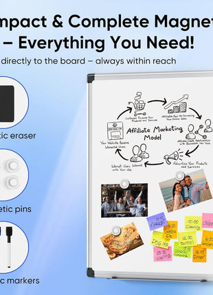 VUSIGN 24" x 18" Magnetic Whiteboard for Wall, Dry Erase Board with Silver Frame, Hanging White Board for Office, Home, School, Dorm – Includes Markers, Magnets & Eraser