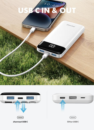 charmast Portable Charger with Reinforced Built-in 4 Cables,10000mAh Power Bank Travel Essentials 6 Outputs 3 Inputs 3A Fast Charging Compatible with iPhone iPad Samsung Google Pixel LG Moto etc.