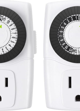 BN-LINK U47 Indoor Mini 24-Hour Mechanical Outlet Timer, 3-Prong, 2-Pack | 30-min intervals; daily repeat; easy dial setup; Indoor Timer for Christmas lights,Lamp,Fan,Fish Tank, ETL, 15A/1875W, 2 Pack