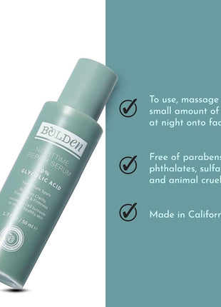 Bolden Nighttime Repair Serum | Facial Serum for Dark Spots and Discoloration | Ideal for Acne-Prone & Melanin-Rich Skin | 1.7 Fl Oz