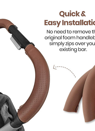 Leather Stroller Handlebar Cover Compatible with UPPA-Baby Vista 2015â€“2019, Vista V2 & V3 â€“ 100% Natural Leather Grip Sleeve with Zipper, Perforated Anti-Slip Design, Easy Install Stroller Accessory
