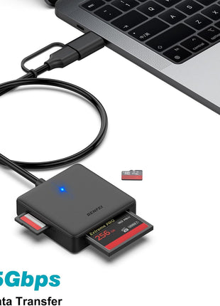 Memory Card Reader, BENFEI 4in1 USB 3.0 and USB-C to SD Micro SD MS CF Card Reader Adapter, 4 Cards Simultaneously Read and Write, Compatible with iPhone 15 Series, MacBook Pro/Air 2023, and More