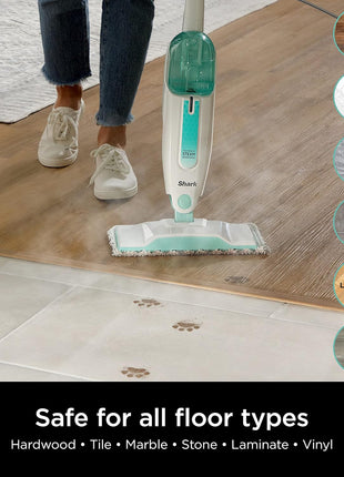 Shark Steam Mop for Sealed Hard Floors with 2 Dirt Grip Pads, White, S1000 | Removable Water Tank, Lightweight, 2 Machine Washable Dirt Grip Pads, Steam Sanitization on Sealed Hard Floors