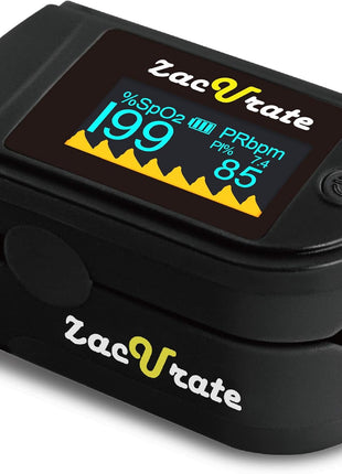 Zacurate Pro Series 500DL Fingertip Pulse Oximeter Blood Oxygen Saturation Monitor with Silicone Cover, Batteries and Lanyard (Royal Black)