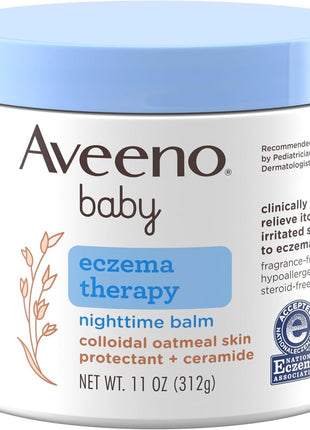 Aveeno Baby Eczema Therapy Nighttime Body Balm, Moisturizing Eczema Balm for Babies with Colloidal Oat & Ceramide, Soothes Dry, Itchy Skin, Hypoallergenic, Fragrance & Steroid Free, 11 oz
