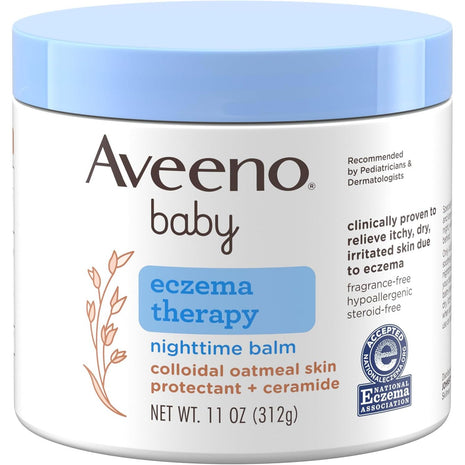 Aveeno Baby Eczema Therapy Nighttime Body Balm, Moisturizing Eczema Balm for Babies with Colloidal Oat & Ceramide, Soothes Dry, Itchy Skin, Hypoallergenic, Fragrance & Steroid Free, 11 oz