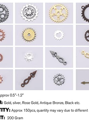BigOtters 200 Gram Antique Steampunk Gear,Mix Steampunk Wheel Alloy Gear Pendants Charms for Crafting Jewelry Making