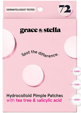 grace & stella Award Winning Multi-Size Pimple Patches for Face | Dermatologist Tested Acne Patches for Face -Hydrocolloid Patch for Breakouts, Whiteheads -Vegan Pimple Patch (Clear, 72 Pack)