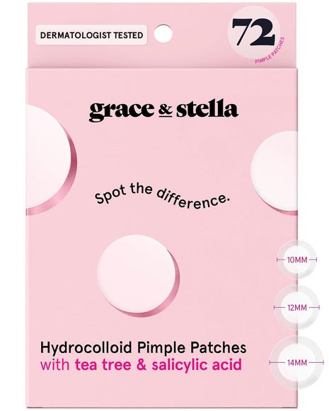 grace & stella Award Winning Multi-Size Pimple Patches for Face | Dermatologist Tested Acne Patches for Face -Hydrocolloid Patch for Breakouts, Whiteheads -Vegan Pimple Patch (Clear, 72 Pack)