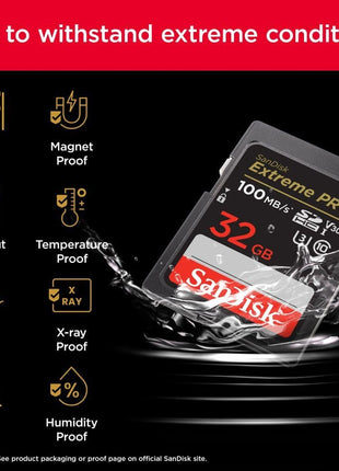 SANDISK 32GB Extreme PRO SDHC UHS-I Memory Card - C10, U3, V30, 4K UHD, SD Card - SDSDXXO-032G-GN4IN | Up to 140MB/s, Up to 200MB/s, UHS-I, V30, U3, Class 10, 4K video