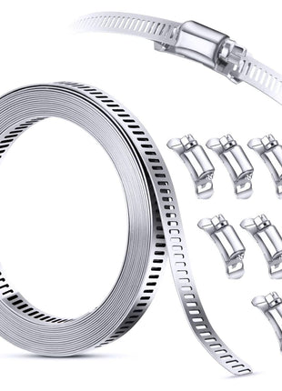 Steelsoft 304 Stainless Steel Hose Clamp Assortment Kit DIY, Cut-To-Fit 12 FT Metal Strap Stronger Fasteners,Large Adjustable Worm Gear Band Hose Clamps Screw Clamps Duct Pipe Metal Clamp Strapping