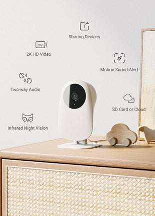 nooie Baby Monitor WiFi Smartphone, Baby Monitor with Camera and Audio 2.4GHz, Motion and Sound Detection, 2K HD Night Vision, Two-Way Audio, SD or Cloud Storage, Compatible with Alexa and Google