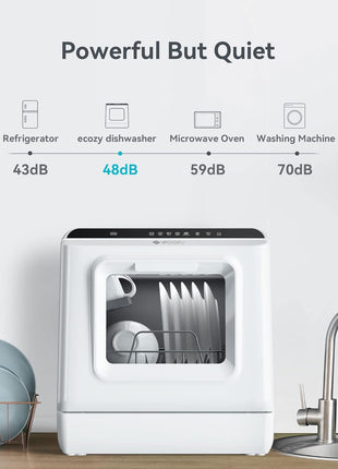 ecozy Portable Dishwasher Countertop, Mini Dishwasher with a Built-in 5L Water Tank, No Hookup Needed, 6 Washing Programs, Extra Air Drying Function for Apartments, Camping and RV