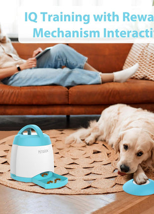 PETGEEK Automatic Dog Treat Dispenser, Puzzle Memory Training Activity Toy- IQ Training Dog Button Feeder, Remote Button Treat Dispenser for Dogs (Upgrade Blue)