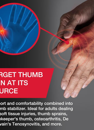 MUELLER Sports Medicine Adjust to Fit Thumb Brace, Spica Splint, Thumb Pain Relief Stabilizer for Men and Women, Ideal for De Quervain's Tenosynovitis, Arthritis, Sprains, Fits Right or Left, Black, One Size