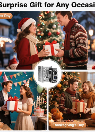 CHUZHAO Vintage Mini Digital Camera, Portable TLR Style Retro Point and Shoot Compact Small Pocket 1080P FHD Video 12MP Autofocus Vlogging Camera with 16 GB Card for Beginners Teens Adults Black