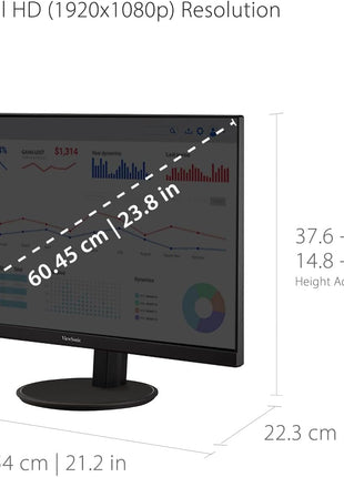 ViewSonic VA2447-MHJ 24 Inch Full HD 1080p Monitor with Advanced Ergonomics, FreeSync, 100Hz, Ultra-Thin Bezel, Eye Care, HDMI, VGA Inputs for Home and Office