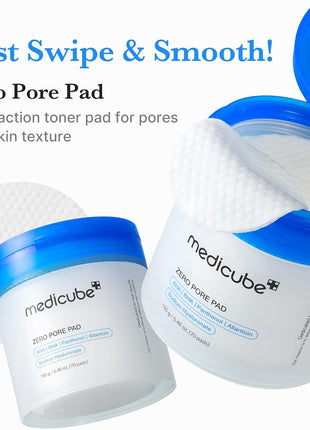 medicube Toner Pads Zero Pore Pad 2.0 | Dual-Textured Facial Pad for Exfoliation and Pore Care with 4.5% AHA Lactic Acid, 0.45% BHA Salicylic Acid | Ideal for All, Korean Skin Care, 70 Pads (1 Pack)