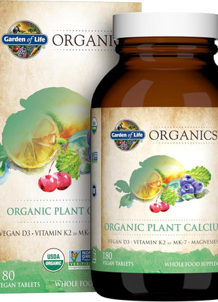 Garden of Life Organics Plant Calcium Supplement, 180ct | Magnesium & Vitamin D3 K2, Made from Whole Foods, Gluten-Free