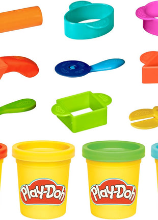 Play-Doh Starter Set 9-Piece Kit with Storage Tote & 4 Modeling Compound Cans, Ages 3+, Presentation May Vary | 4 Modeling Compound Cans, Arts and Crafts for Kids, Back to School Classroom Supplies, Preschool Toys, Ages 3+
