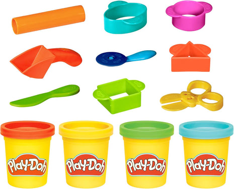 Play-Doh Starter Set 9-Piece Kit with Storage Tote & 4 Modeling Compound Cans, Ages 3+, Presentation May Vary | 4 Modeling Compound Cans, Arts and Crafts for Kids, Back to School Classroom Supplies, Preschool Toys, Ages 3+