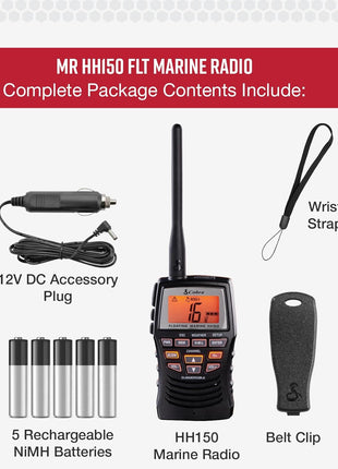 Cobra VHF Marine Radio - MR HH150 FLT - 3 Watt, Floating, Long Range, Handheld, NOAA, International, Waterproof, Submersible, Weather Alerts, LCD Screen, Belt Clip