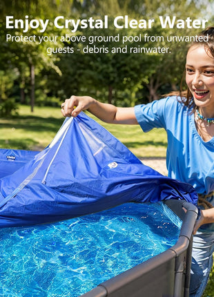 POOLHACKER 2025 Upgrade 24 ft Round Winter Pool Cover - 24ft Round Above Ground, 4 Foot Overlap Extra Thick 420D Pool Cover with Pulley and Cable