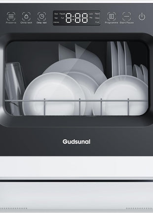 Portable Countertop Dishwasher, 7L Detachable Water Tank, 6 Programs,No Hookup Needed, 192°F Hi-Temp Hygiene, Hybrid Drying & Preserve Fuction, Mini/Small Dishwasher for RV & Apartment,Black