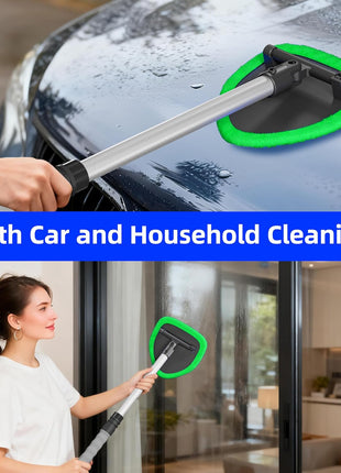 Windshield Cleaner Tool with Extendable Aluminum Handle (Up to 19.7"), Streak-Free Auto Glass Cleaning Kit with 4 Thick Microfiber Pads & Spray Bottle, Inside Window Defogger Accessories