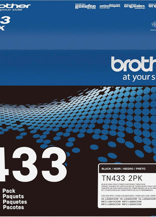 Brother Genuine High-Yield Black Toner Cartridge Twin Pack TN433 2PK (TN4332PK)