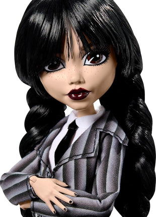 Monster High Wednesday Doll and Accessories, Wednesday Addams Collectible in Nevermore Academy Uniform with Thing and Backpack, Doll Stand