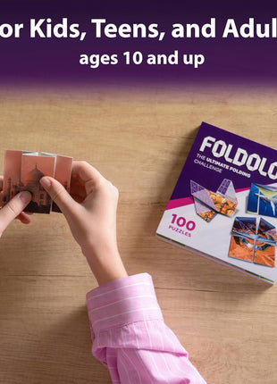 FOLDOLOGY - The Origami Puzzle Game! Brain Teasers for Tweens, Teens & Adults | Travel Game, STEM Toy | Fold the Paper, Complete the Picture | 100 Puzzles | Gift for Ages 10+