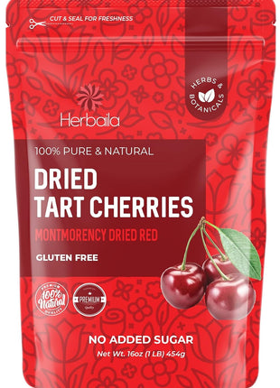 Herbaila Dried Cherries Tart Cherry, Montmorency Tart Cherries, Dried Sour Cherries Fresh, Montmorency Dried Tart Cherries, Dried Cherries, All-Natural Whole Sour Cherry (1lb)
